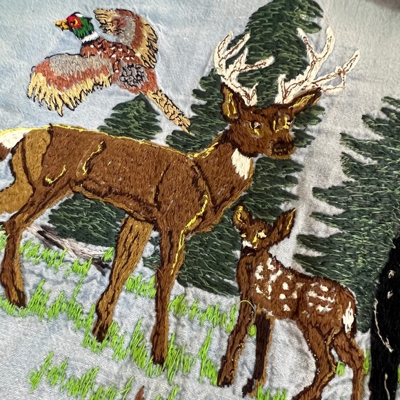Western VNTG Denim Button Down Shirt | Embroidered Forest Animals | Small Medium - Picture 11 of 15